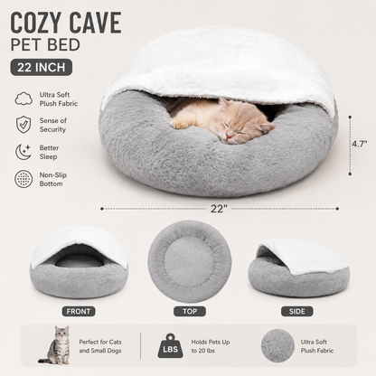 Hooded Cozy Cave Pet Bed (22")