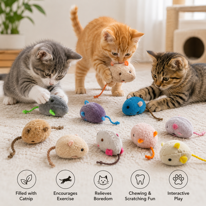 Catnip Mouse Toys for Cats (6 Pack)
