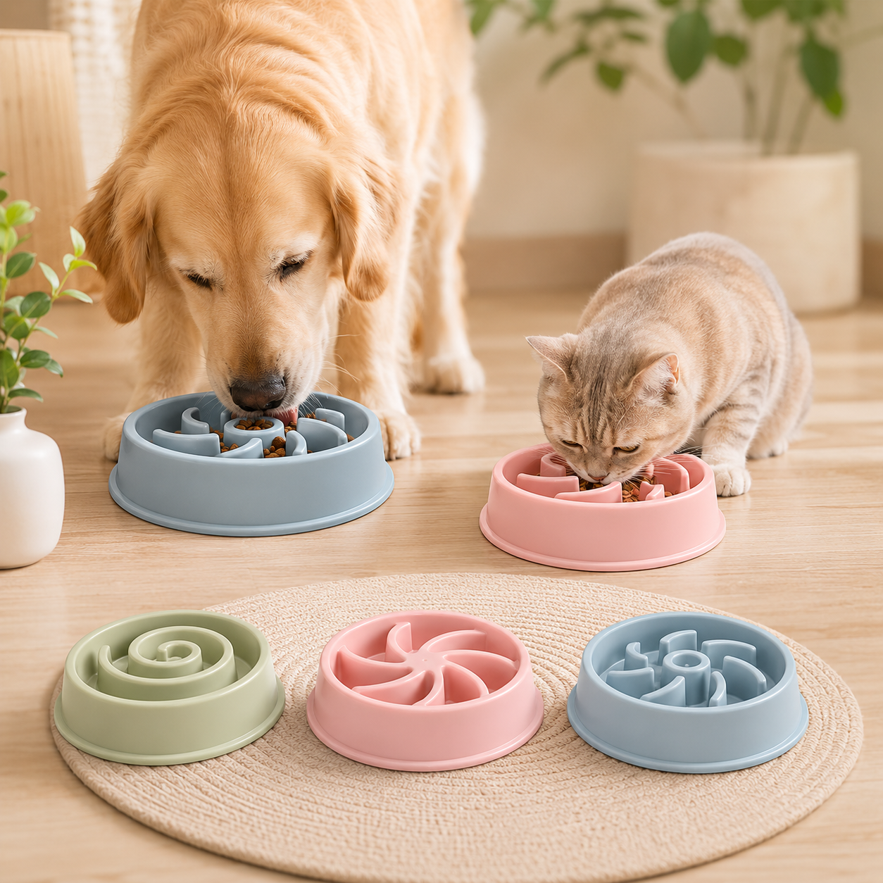 Eco-Friendly Slow Feed Pet Bowl for Dogs & Cats