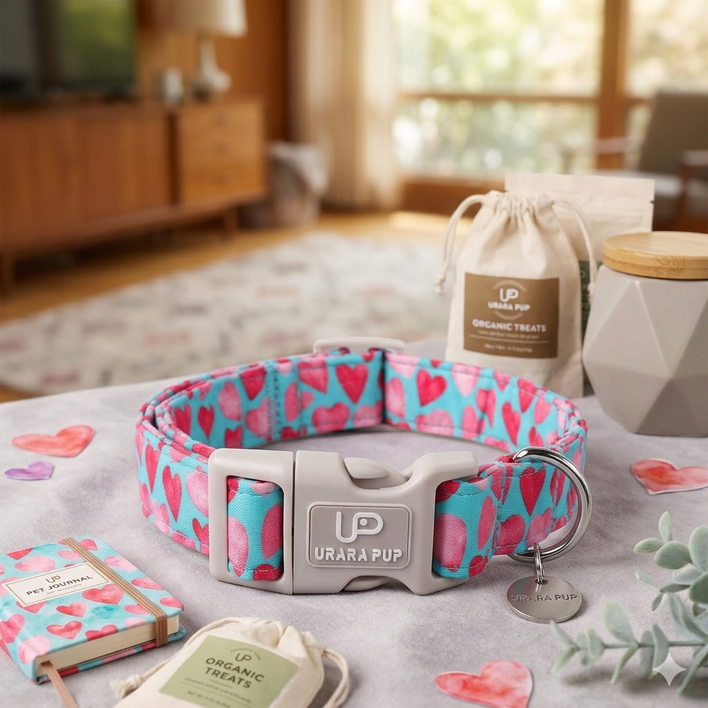 Pink Heart Dog Collar – Quick Release Adjustable Collar for Puppies & Small Dogs