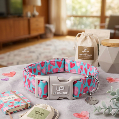 Pink Heart Dog Collar – Quick Release Adjustable Collar for Puppies & Small Dogs